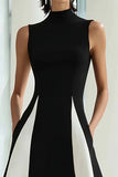 Black and White High Neck Maxi A Line Formal Dress