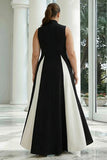 Black and White High Neck Plus Size Maxi A Line Formal Dress