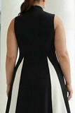 Black and White High Neck Plus Size Maxi A Line Formal Dress