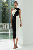 Simple Black and White Sheath Midi Patchwork Formal Dress
