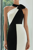 Simple Black and White Sheath Midi Patchwork Formal Dress