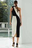Simple Black and White Sheath Midi Patchwork Formal Dress