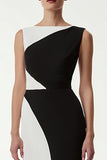 Black and White Sheath Patchwork Bateau Neck Long Formal Dress