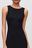 Simple Black and White Round Neck Maxi Formal Dress