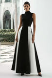 Black and White High Neck Patchwork A Line Maxi Formal Dress