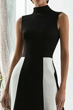 Black and White High Neck Patchwork A Line Maxi Formal Dress