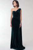 Dark Green Velvet Mermaid One Shoulder Maxi Holiday Party Dress