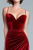 Burgundy Velvet Long Mermaid Holiday Party Dress with Slit