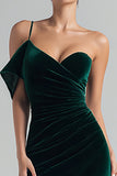 Dark Green Mermaid Velvet Ruched Long Holiday Party Dress
