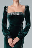 Dark Green Mermaid Velvet Long Holiday Party Dress with Slit