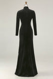 Black Mermaid Velvet High Neck Maxi Holiday Party Dress with Lace