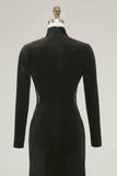 Black Mermaid High Neck Velvet Maxi Holiday Party Dress with Lace