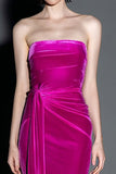 Fuchsia Strapless Mermaid Velvet Maxi Evening Dress