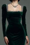 Sparkly Dark Green Velvet Square Neck Mermaid Maxi Formal Dress