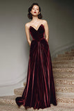 Burgundy A Line Sweetheart Maxi Velvet Formal Dress