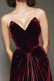 Burgundy A Line Sweetheart Maxi Velvet Formal Dress