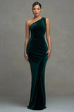 Dark Green Mermaid Velvet One Shoulder Maxi Formal Dress