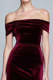 Burgundy Maxi Velvet Off the Shoulder Formal Dress with Slit