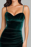 Dark Green Velvet Spaghetti Straps Long Formal Dress with Slit