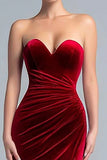 Burgundy Sweetheart Maxi Velvet Formal Dress with Slit