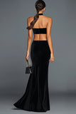 Black Velvet Mermaid Halter Cut Out Long Holiday Party Dress with Slit