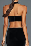 Black Velvet Mermaid Halter Cut Out Long Holiday Party Dress with Slit