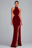 Black Velvet Mermaid Halter Cut Out Long Holiday Party Dress with Slit