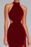 Black Velvet Mermaid Halter Cut Out Long Holiday Party Dress with Slit