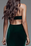 Dark Green Velvet Mermaid Cut Out Maxi Holiday Party Dress with Slit