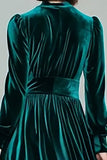 Velvet Long Peacock Green A Line Holiday Party Dress with Sleeves