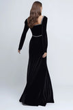 Sparkly Black Velvet Long Sleeves Mermaid Holiday Party Dress with Beading