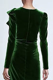 Green Velvet Mermaid Long Holiday Party Dress with Ruffles
