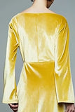Yellow Velvet Long Bateau Neck A Line Holiday Party Dress with Sleeves