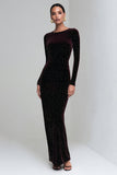 Glitter Coffee Velvet Mermaid Long Holiday Party Dress with Sleeves