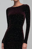 Glitter Coffee Velvet Mermaid Long Holiday Party Dress with Sleeves