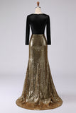 Sparkly Gold and Black Velvet V-Neck Maxi Holiday Party Dress with Sequins