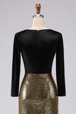 Sparkly Gold and Black Velvet Mermaid Maxi Holiday Party Dress with Sequins