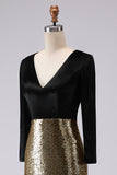 Sparkly Gold and Black Velvet Mermaid Maxi Holiday Party Dress with Sequins