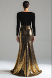 Sparkly Gold and Black Velvet V-Neck Maxi Holiday Party Dress with Sequins