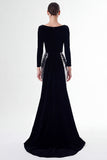Sparkly Black and Silver V-Neck Sequins Long Holiday Party Dress with Sleeves