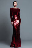Sparkly Navy Sequins Mermaid Long Holiday Party Dress with Sleeves