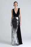 Sparkly Black and Silver Sequin Mermaid Long Holiday Party Dress with Side Cape