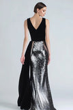 Sparkly Black and Silver Sequin Mermaid Long Holiday Party Dress with Side Cape
