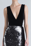 Sparkly Black and Silver Sequin Mermaid Long Holiday Party Dress with Side Cape