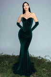 Gorgeous Dark Green Corset Velvet Mermaid Long Holiday Party Dress