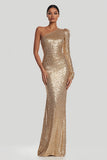 Sparkly Gold Mermaid Sequin Long Holiday Party Dress with Sleeves