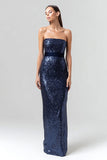 Sparkly Navy Sequin Strapless Maxi Holiday Party Dress