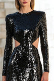 Sparkly Black Cut Out Sequin Maxi Holiday Party Dress