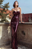 Sparkly Burgundy Sequin Sweetheart Long Holiday Party Dress