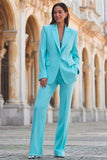 Turquoise Peak Lapel Long Sleeves 2 Piece Prom Suits with Pockets